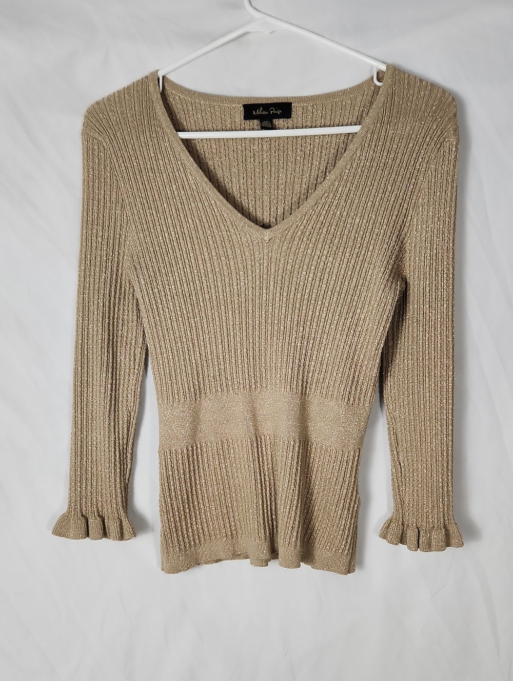 Melissa Paige Metallic Ribbed V-Neck Sweater